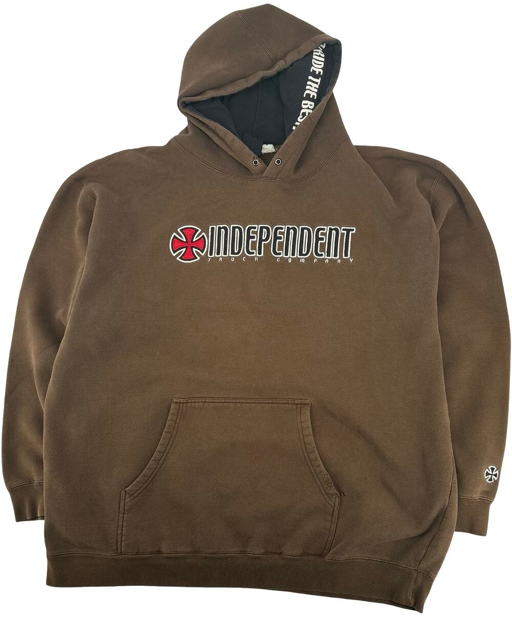 VTG y2k Men's Brown Embroidered Independent Truck Company Spell Out Hoodie XL